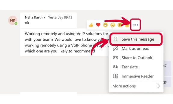 Saved message MS Teams