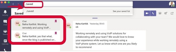 View saved message on MS Teams